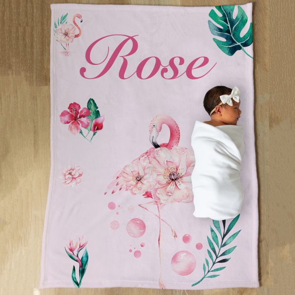 couverture personnalisée en minky - Flamant rose - Naélie