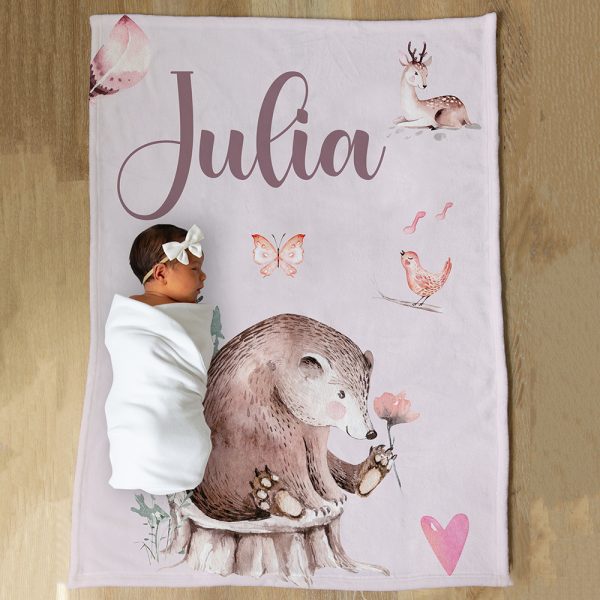 doudou pour bébé personnalisée en minky ours rose
