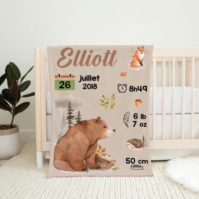 couverture de naissance pour bébé - Foret ours - Naélie