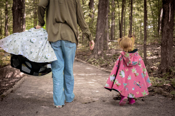 Poncho pour l’auto – Marguerites et Tropical – Marche et coquille – Naélie