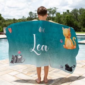 Serviette de plage personnalisée nom - Chats - Naélie