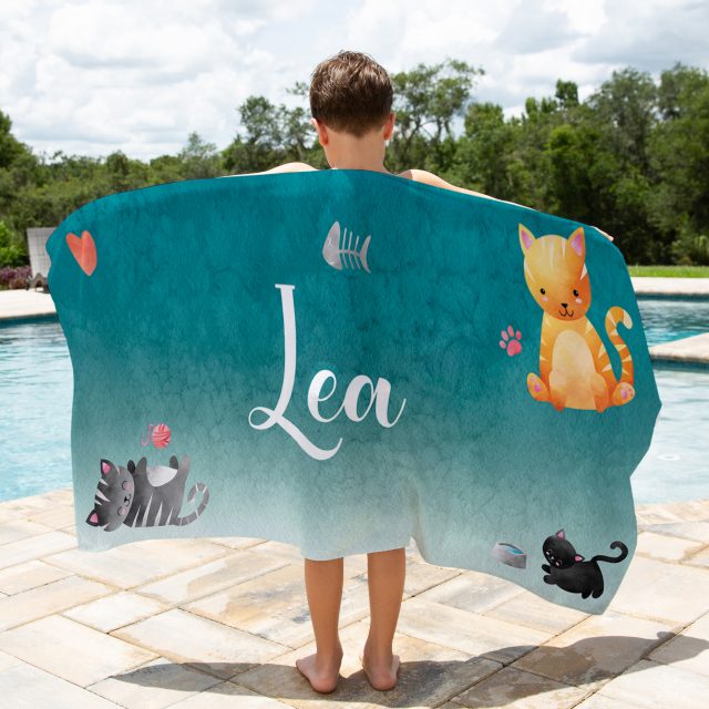 Serviette de plage personnalisée nom - Chats - Naélie
