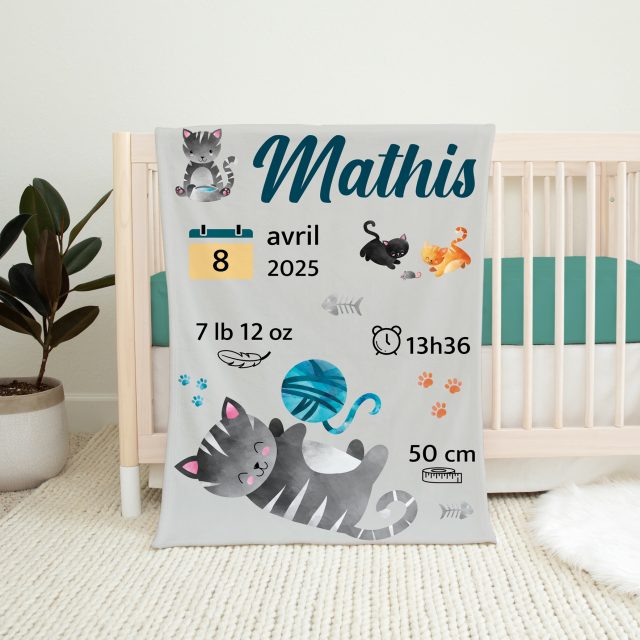 couverture de naissance avec nom - chats - naelie