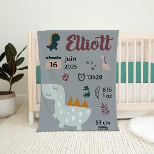 couverture de naissance - dinosaures gris - naelie