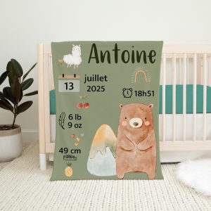 doudou en minky personnalisée - Ours lama - Naélie