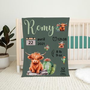 Couverture bébé personnalisée - Vaches - Naélie